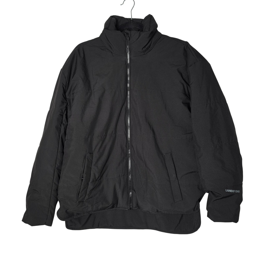 Lands End Puffer Jacket Men M Black Full Zip Quilted Insulated Coat W35OW330